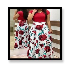 Women’s Floral Red and White Maxi Dress